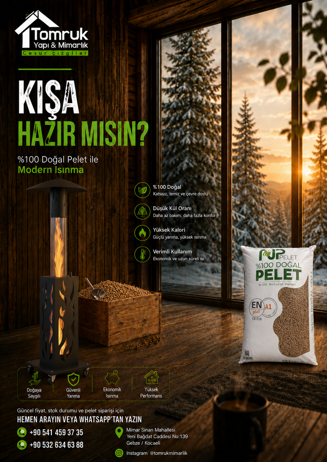 Tomruk Yapı pelet sobası ve NP Pelet tanıtım broşürü